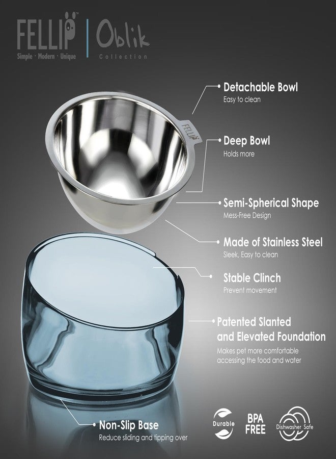 Felli Oblik Raised Dog Food Water Bowls for Small Short-Leg Dogs, Removable Stainless Steel Dish Dishwasher Safe, No Spill Tilted Metal Feeder for French Bulldog, Maine Coon Cats (1.5Cup, Shadow) - Image 3
